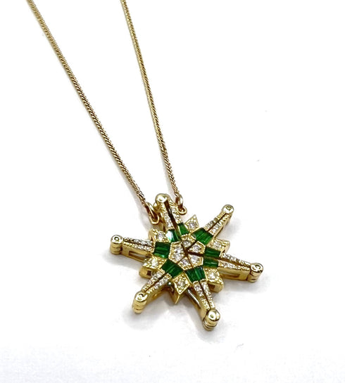 14K Gold Diamond & Emerald Star Of Bethlehem Opening Magnetic Necklace
